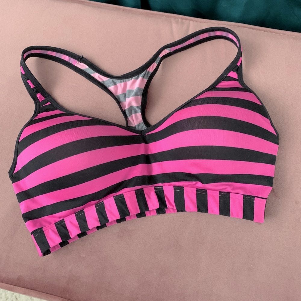Black and pink striped sports bra